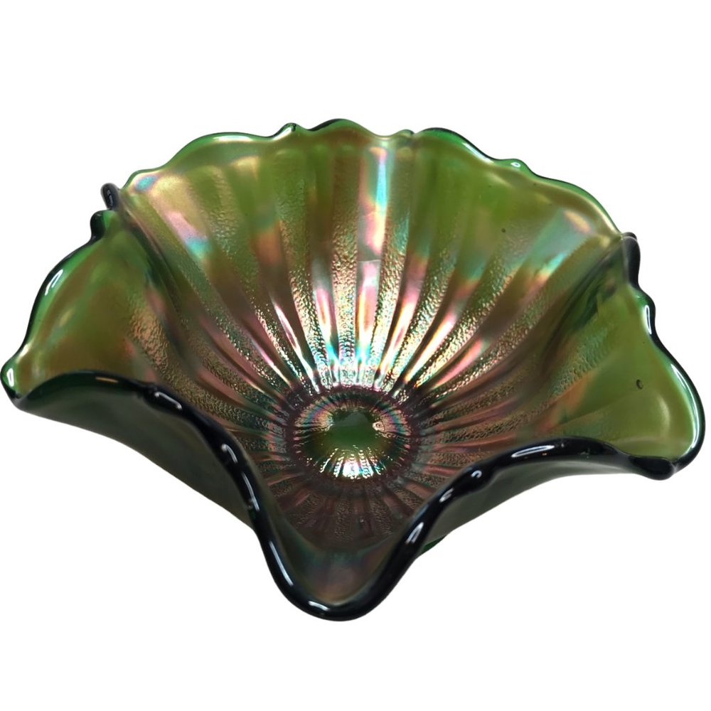 Fenton Carnival Glass - Green Bowl, Small Glass, Iridescent 5" Diameter